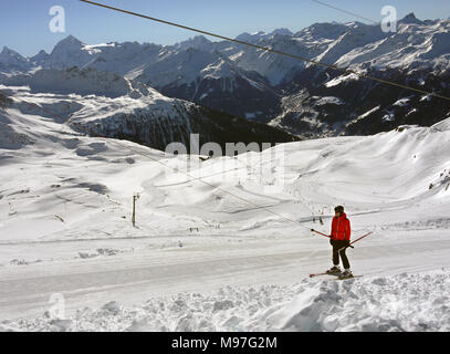 The swiss ski and snow-sport linked resort of St Luc and Chandolin in the Valais region of Switzerland Stock Photo