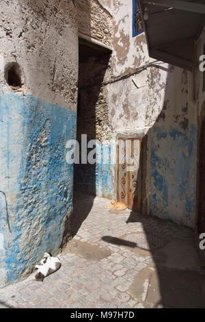 Narrow backstreet within the Medina, Essaouira Stock Photo