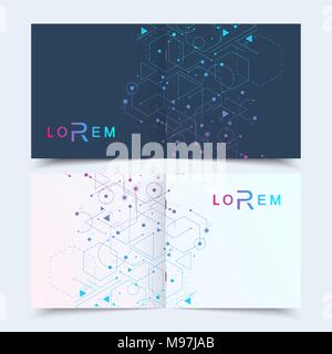 Vector templates for square brochure magazine leaflet flyer cover booklet annual report. Futuristic hexagonal pattern with particle, molecule structure for medical, technology, chemistry, science. Stock Vector