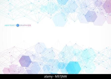 Modern futuristic background of the scientific hexagonal pattern. Virtual abstract background with particle, molecule structure for medical, technology, chemistry, science. Social network vector. Stock Vector