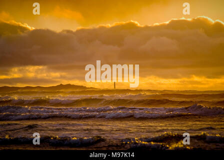 Australien, Tasmanien, Sonnenuntergang, Ocean Beach, Strahan, Cape Sorell,  Cape Sorell Lighthouse Stock Photo