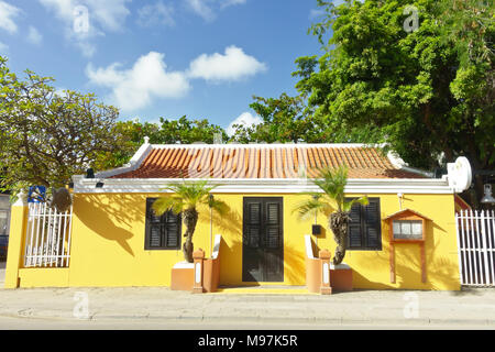 Yellow restaurant building in Kraledijk, Bonaire, Dutch Antilles, Caribbean Sea, Stock Photo
