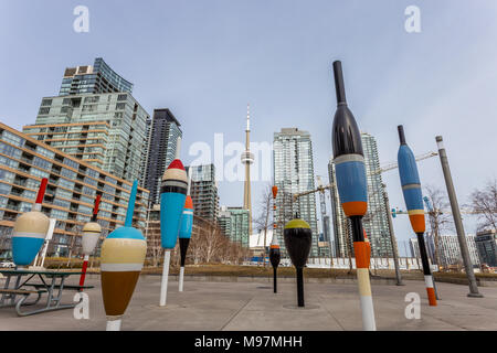 Toronto Canoe Landing Art Work with CN Tower in the background Stock Photo