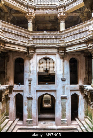 Adalaj or Rudabai Stepwell in Adalaj village near Ahmedabad - Gujarat State of India Stock Photo