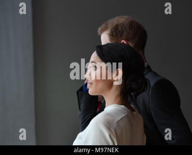 Prince Harry and Meghan Markle during a visit to Titanic Belfast maritime museum in Belfast. Stock Photo