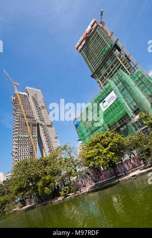 Vertical view of major construction taking place around Beira Lake in Colombo, Sri Lanka. Stock Photo