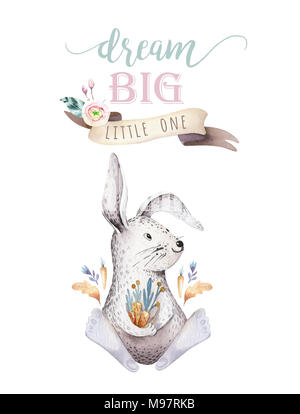 Cute bohemian baby cartoon rabbit animals for kindergarten, woodland ...