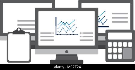 technology business clipboard calculator statistics graphs Stock Vector