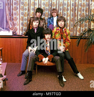 ROLLING STONES  English rock group in 1967.From left: Charlie Watts, Keith Richard, Bill Wyman,Broian Jones,Mick Jagger.  Photo: Tony Gale Stock Photo