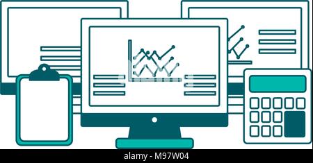 technology business clipboard calculator statistics graphs Stock Vector