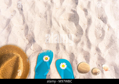 bathing objects on sand beach from above Stock Photo