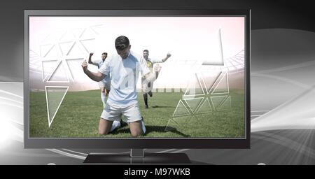 soccer players celebrating on television Stock Photo