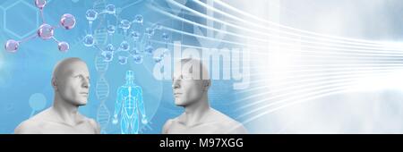 Clone twin 3D men with genetic DNA Stock Photo