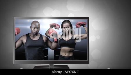 boxing fighters on television Stock Photo