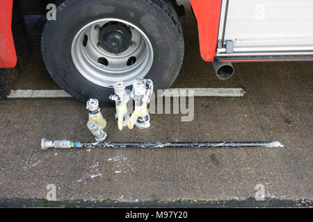 fire fighting equipment, different types of fire hose BRANCHES Stock Photo