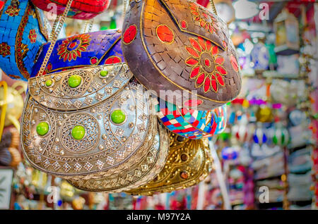 Arabic style ladies' bags on display in the shop - Muscat, Oman. Stock Photo