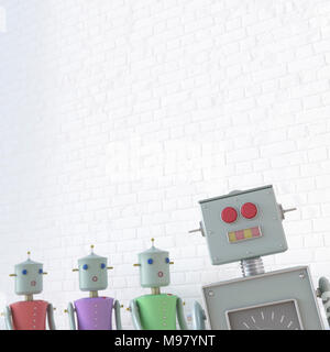 Female robots looking at male robot, 3d rendering Stock Photo