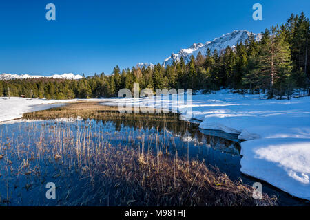 Germany, Bavaria, Upper Bavaria, Garmisch-Partenkirchen, Werdenfelser Land, Lautersee in winter Stock Photo