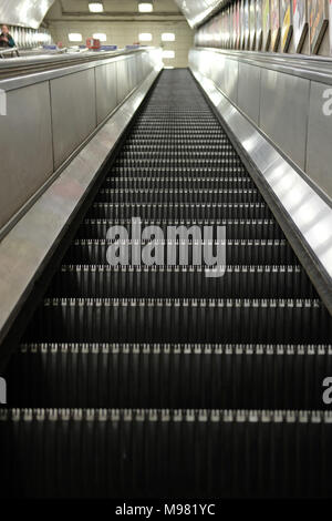An empty escalator on the London Underground. Stock Photo