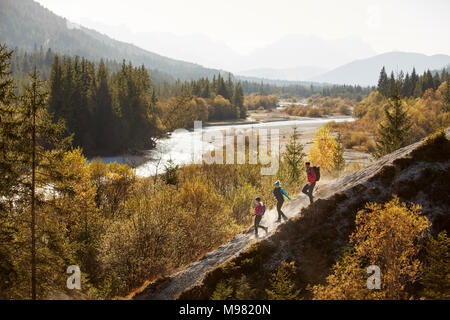 Germany, Bavaria, Karwendel, group of friends hiking in the mountains Stock Photo
