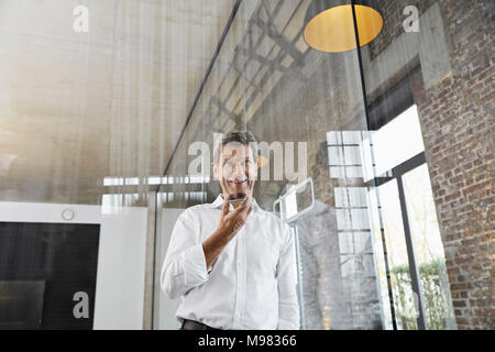Mature businessman using smartphone in modern office Stock Photo