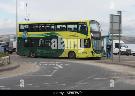 Jurassic coaster Volvo bus on Weymouth seafront Stock Photo Alamy