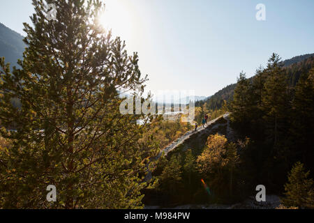 Germany, Bavaria, Karwendel, group of friends hiking in the mountains Stock Photo