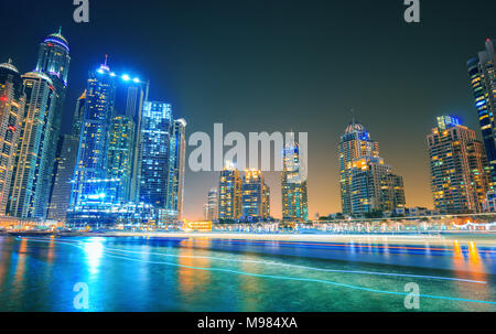 Evening on canal and promenade in Dubai Marina,Dubai,United Arab Emirates