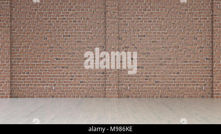 Empty room with brick wall and wooden floor, 3d rendering Stock Photo