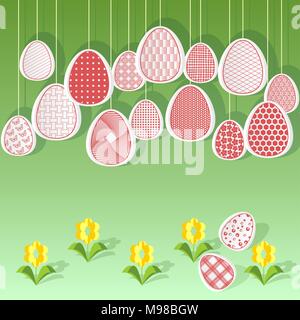 Easter eggs with yellow flowers Stock Vector