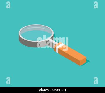 an isometric magnifying glass with flat style and shadow Stock Vector