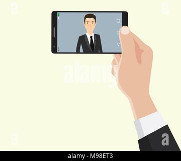 face recognition id technology with business man hand holding a smartphone Stock Vector