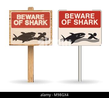 beware of shark sign on white background Stock Vector