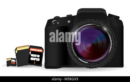 DSLR camera with SD and Micro SD card memory Stock Vector