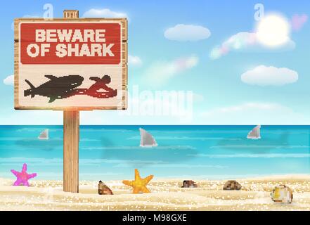 beware of shark sign on white background Stock Vector