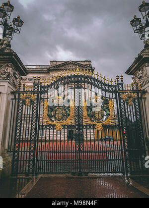 December 28th, 2017, London, England - gates of Buckingham Palace, the London residence and administrative headquarters of the monarch of the United K Stock Photo