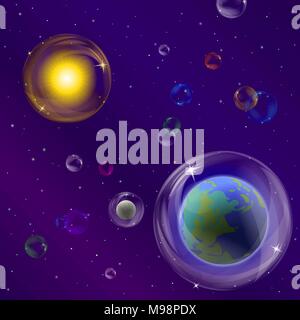 Planets and sun in bubbles Stock Vector