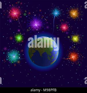 Earth and firework Stock Vector