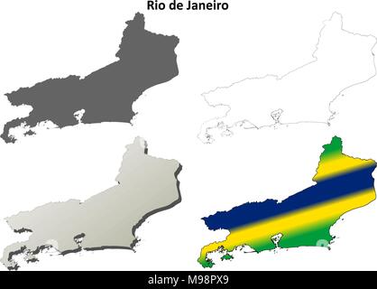 Rio de Janeiro blank outline map set Stock Vector