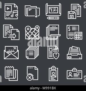 Simple Set of Document Related White Vector Line Icons Stock Vector