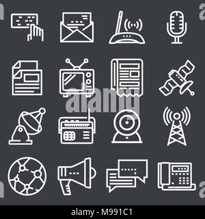 Linear communication icons set on gray background Stock Vector