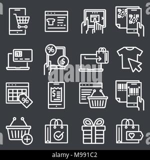 Vector line online shopping,e-commerce icons on gray background Stock Vector