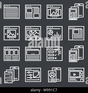 Vector line User Interface Icons on gray background Stock Vector