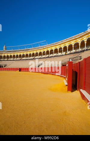 Seville, Spain - November 19,2016: Bullfight arena, plaza de toros at Sevilla.During the annual Seville Fair in Seville, it is the site of one of the  Stock Photo