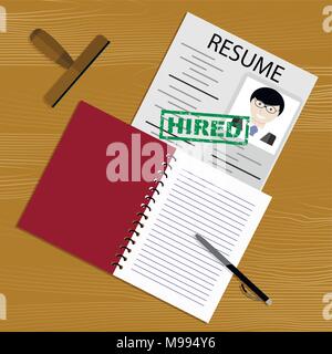 Candidacy hired. Hiring for position. Recruitment and job, now hiring, employment interview. Vector illustration Stock Vector