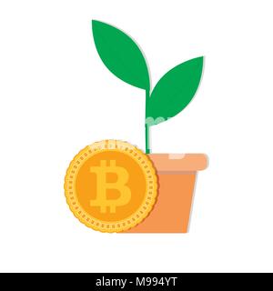 Growth rate bitcoin vector. Bitcoin invest in ico, money financial profit, btc stock illustration Stock Vector