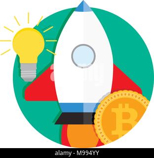 Ico start up icon. Vector bitcoin electronic investment, finance start up badge icon illustration Stock Vector