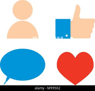 Icons of social networks. Vector heart favorite, like network social icon, web media communication illustration Stock Vector