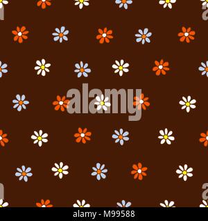 Seamless pattern of white, blue and orange flowers Stock Vector