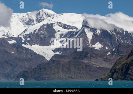 view of approach to Grytviken harbour, South Georgia, from the sea Stock Photo